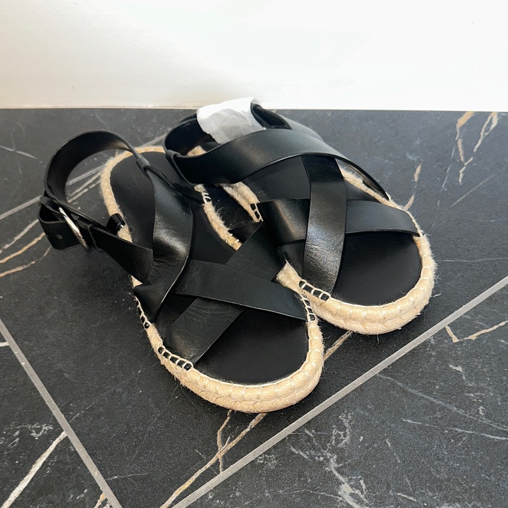 Marc Fisher Black Leather Espadrille Sandals